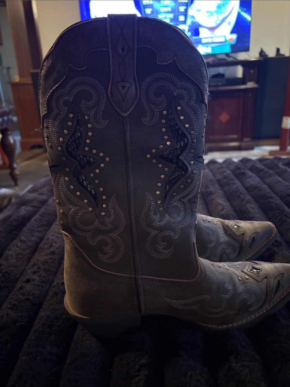 Laredo Dark Brown Western Heeled Boots with Stud Detailing